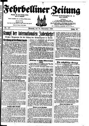 Fehrbelliner Zeitung vom 23.11.1938