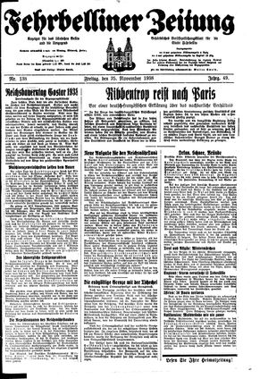 Fehrbelliner Zeitung vom 25.11.1938
