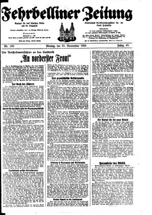 Fehrbelliner Zeitung vom 28.11.1938