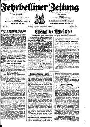 Fehrbelliner Zeitung vom 12.12.1938