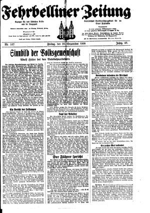 Fehrbelliner Zeitung vom 16.12.1938