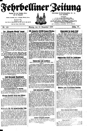 Fehrbelliner Zeitung vom 19.12.1938