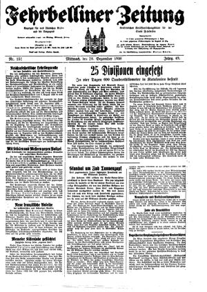 Fehrbelliner Zeitung vom 28.12.1938