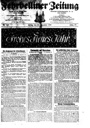 Fehrbelliner Zeitung vom 30.12.1938