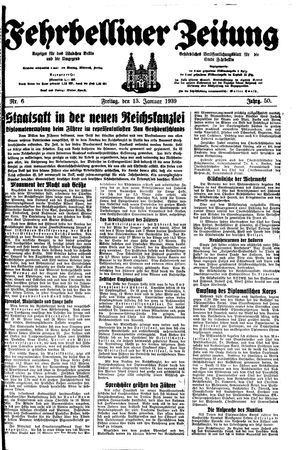 Fehrbelliner Zeitung vom 13.01.1939