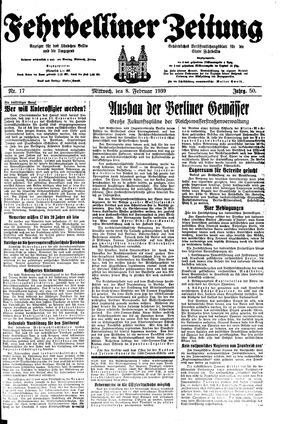 Fehrbelliner Zeitung vom 08.02.1939