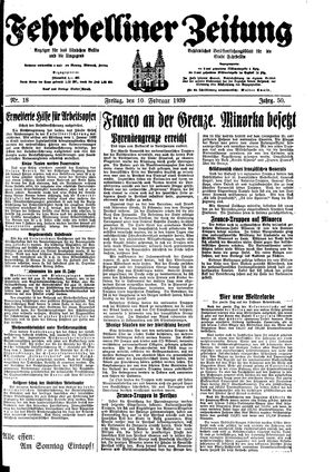 Fehrbelliner Zeitung vom 10.02.1939