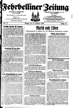 Fehrbelliner Zeitung vom 13.02.1939