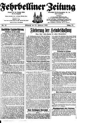 Fehrbelliner Zeitung vom 22.02.1939