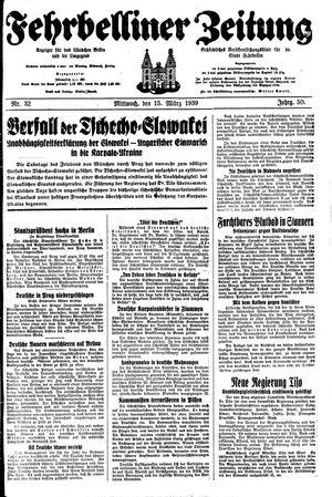 Fehrbelliner Zeitung vom 15.03.1939