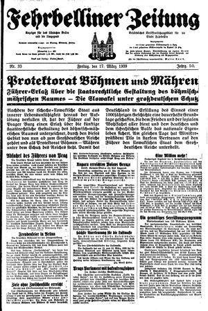 Fehrbelliner Zeitung vom 17.03.1939