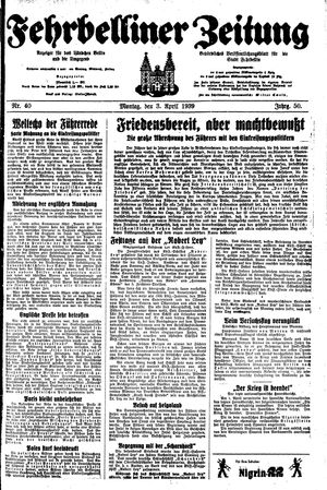 Fehrbelliner Zeitung vom 03.04.1939