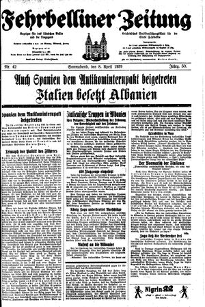 Fehrbelliner Zeitung vom 08.04.1939