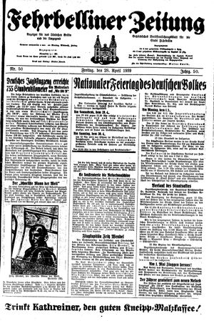 Fehrbelliner Zeitung vom 28.04.1939