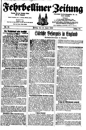 Fehrbelliner Zeitung vom 15.06.1939