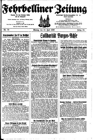 Fehrbelliner Zeitung vom 10.07.1939