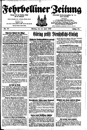 Fehrbelliner Zeitung vom 12.07.1939