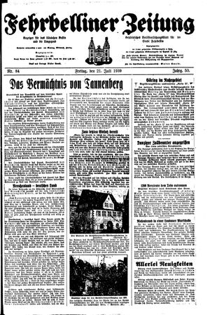 Fehrbelliner Zeitung vom 21.07.1939