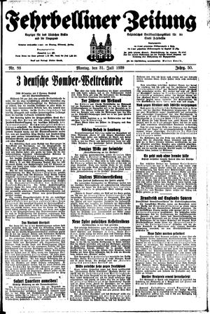 Fehrbelliner Zeitung vom 31.07.1939