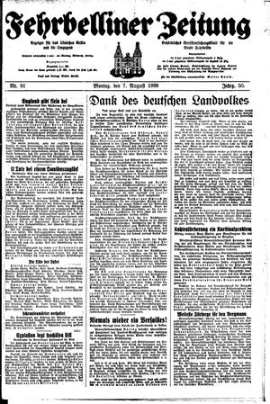 Fehrbelliner Zeitung vom 07.08.1939
