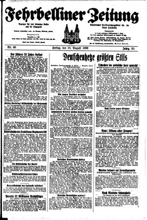 Fehrbelliner Zeitung vom 18.08.1939