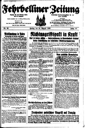 Fehrbelliner Zeitung vom 25.08.1939