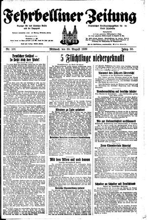 Fehrbelliner Zeitung vom 30.08.1939