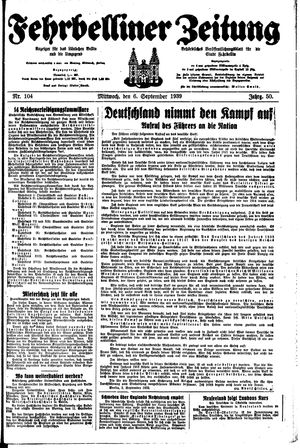 Fehrbelliner Zeitung vom 06.09.1939