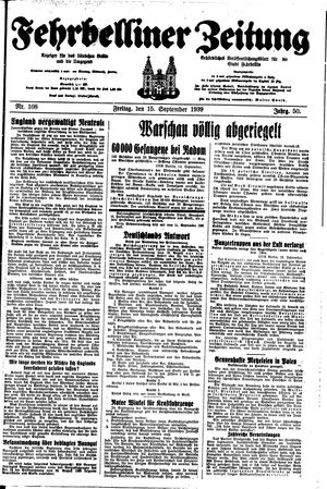Fehrbelliner Zeitung vom 15.09.1939