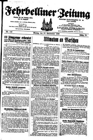 Fehrbelliner Zeitung vom 18.09.1939