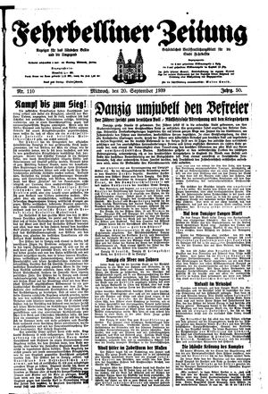 Fehrbelliner Zeitung vom 20.09.1939