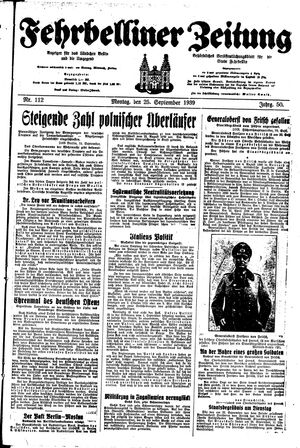 Fehrbelliner Zeitung vom 25.09.1939