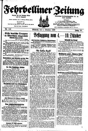 Fehrbelliner Zeitung vom 04.10.1939