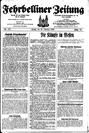 Fehrbelliner Zeitung vom 20.10.1939