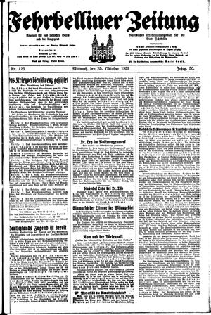 Fehrbelliner Zeitung vom 25.10.1939