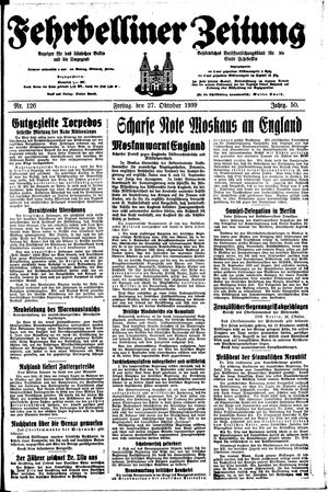 Fehrbelliner Zeitung vom 27.10.1939