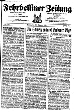 Fehrbelliner Zeitung vom 30.10.1939