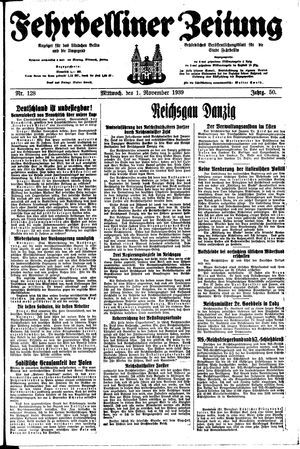 Fehrbelliner Zeitung vom 01.11.1939