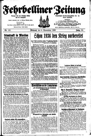 Fehrbelliner Zeitung vom 08.11.1939