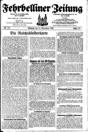 Fehrbelliner Zeitung vom 15.11.1939