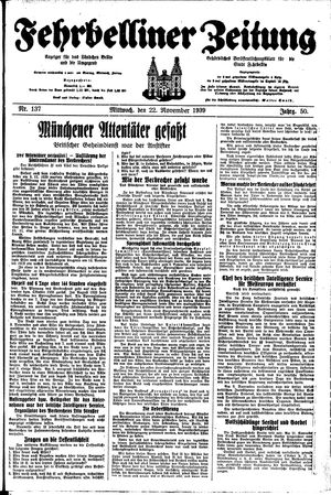 Fehrbelliner Zeitung vom 22.11.1939