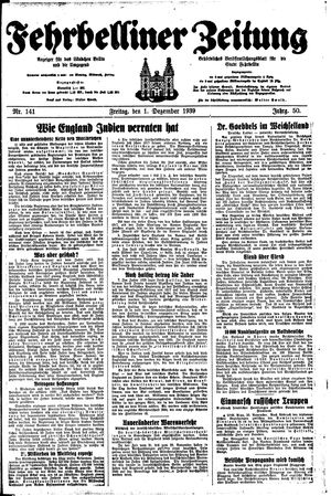 Fehrbelliner Zeitung vom 01.12.1939
