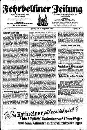 Fehrbelliner Zeitung vom 08.12.1939