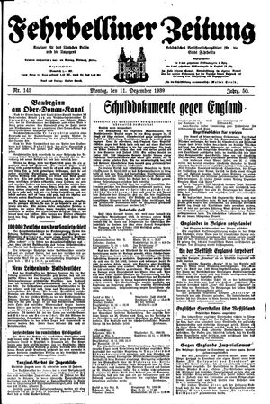 Fehrbelliner Zeitung vom 11.12.1939