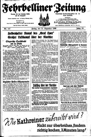 Fehrbelliner Zeitung vom 15.12.1939