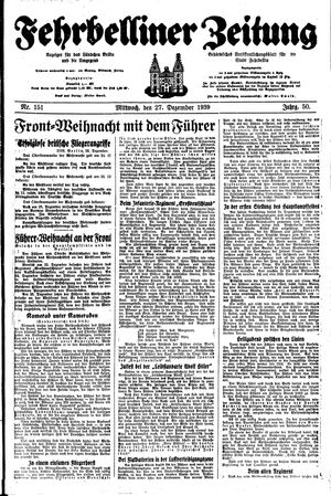 Fehrbelliner Zeitung vom 27.12.1939