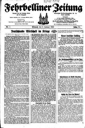 Fehrbelliner Zeitung vom 03.01.1940
