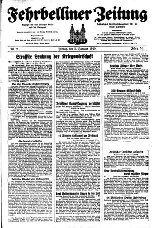 Fehrbelliner Zeitung vom 05.01.1940