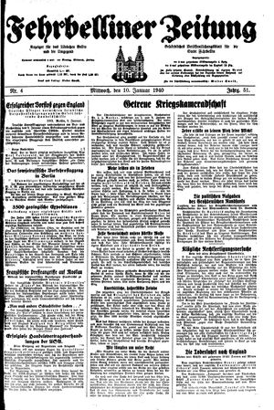 Fehrbelliner Zeitung vom 10.01.1940