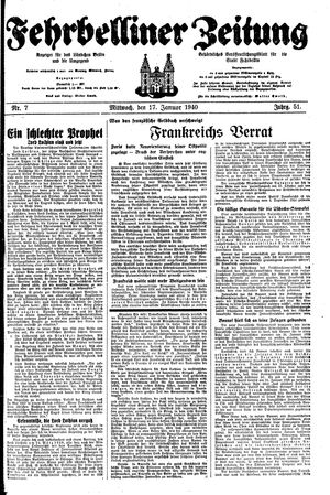 Fehrbelliner Zeitung vom 17.01.1940
